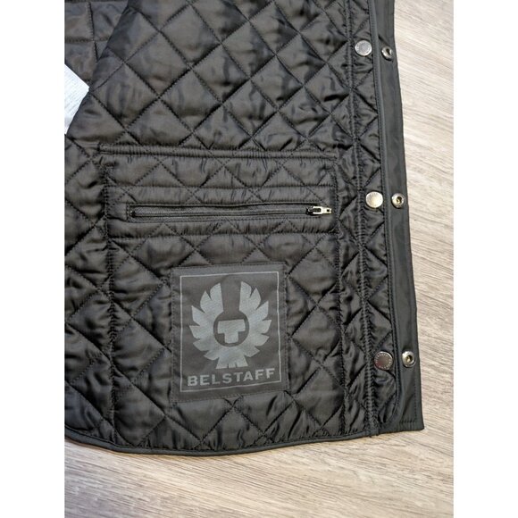 Belstaff Quilted Vest Waistcoat Gilet Men's 60 Lightweight Black Snap Button - Picture 3 of 11